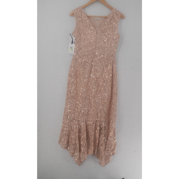 NEW Kensie Women's 4 Flounced Hem Sequin Asymmetric Midi Dress Blush Pink - Picture 8 of 15